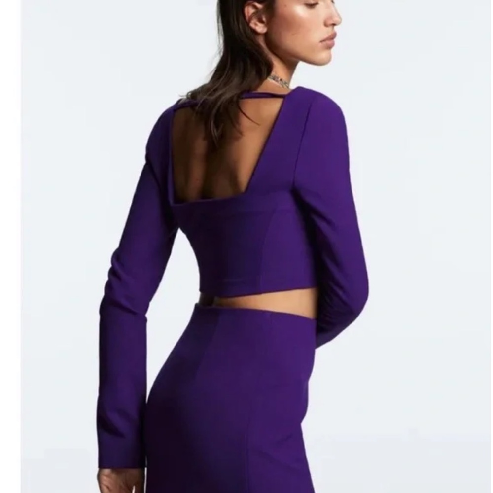 New Zara Purple Crop Top Open Back Longsleeve